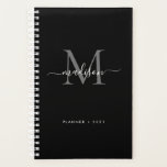 Black Silver Grey Girly Monogram Script Name 2021 Planer<br><div class="desc">Elegant Modern Black Silver Slate Gray Girly Feminine Monogram Script Name 2021 Planer</div>