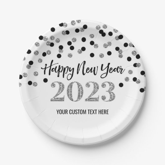 Black Silver Happy New Year 2023 Paper Teller (Vorderseite)