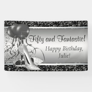Black Silver High Heel Shoe Geburtstagsparty Banner