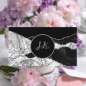 Black Silver Initials Agate Glam Marble Visitenkarte