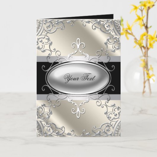 Black Silver Ivory Grußkarte Karte (Gelbe Blume)