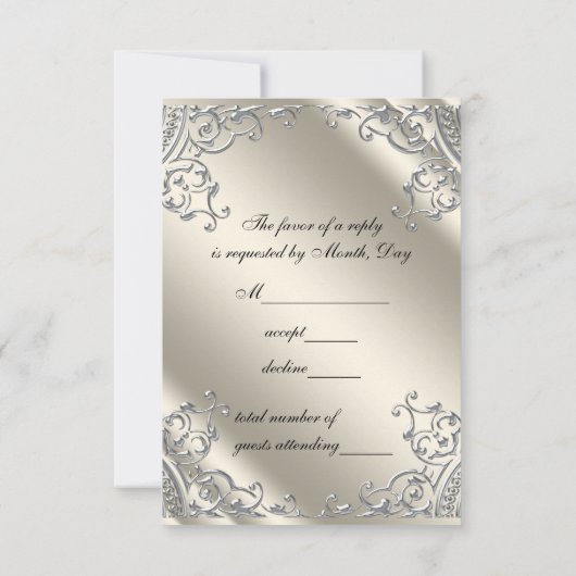 Black Silver Ivory Schwarz-weiße UAWG RSVP Karte (Rückseite)