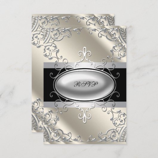 Black Silver Ivory Schwarz-weiße UAWG RSVP Karte (Vorne/Hinten)