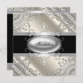 Black Silver Ivory Schwarz-weißes Party Einladung (Vorne/Hinten)