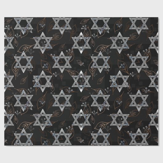 Black Silver Jewish Star Design Wrapping Paper Geschenkpapier (Flach)