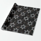 Black Silver Jewish Star Design Wrapping Paper Geschenkpapier (Ungerollt)