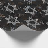 Black Silver Jewish Star Design Wrapping Paper Geschenkpapier (Ecke)