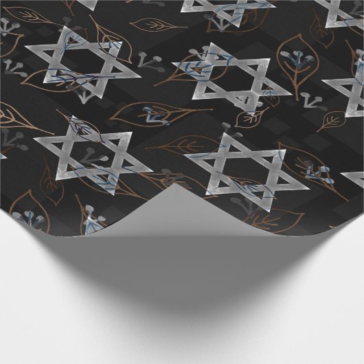 Black Silver Jewish Star Design Wrapping Paper Geschenkpapier (Ecke)