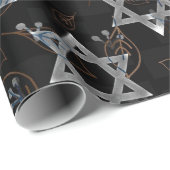 Black Silver Jewish Star Design Wrapping Paper Geschenkpapier (Rolleneckpunkt)