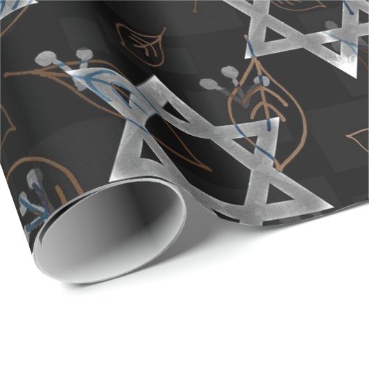 Black Silver Jewish Star Design Wrapping Paper Geschenkpapier (Rolleneckpunkt)