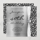 Black Silver Leopard Foil Gem Ribbon 40. Geburtsta Einladung (Vorne/Hinten)