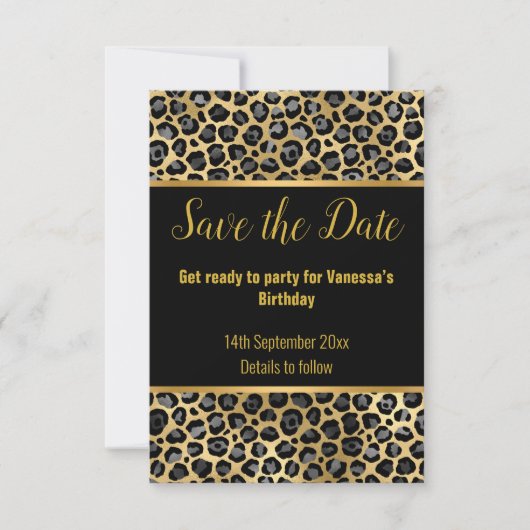 BLACK SILVER LEOPARD SAVE THE DATE 2 UAWG RSVP KARTE (Vorderseite)