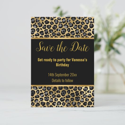 BLACK SILVER LEOPARD SAVE THE DATE 2 UAWG RSVP KARTE (Stehend Vorderseite)