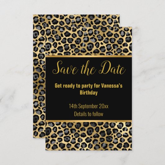 BLACK SILVER LEOPARD SAVE THE DATE 2 UAWG RSVP KARTE (Vorne/Hinten)
