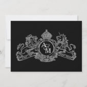 Black Silver Lion Unicorn Regal Emblem Wedding Einladung (Vorderseite)