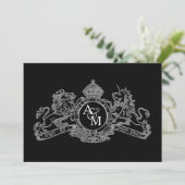 Black Silver Lion Unicorn Regal Emblem Wedding Einladung (Stehend Vorderseite)