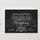 Black Silver Lion Unicorn Regal Emblem Wedding Einladung (Rückseite)