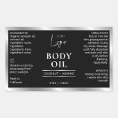 Black & Silver Logo Body Oil 4 OZ Kosmetische Flas Rechteckiger Aufkleber (Vorderseite)