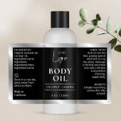 Black & Silver Logo Body Oil 4 OZ Kosmetische Flas Rechteckiger Aufkleber