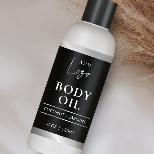 Black & Silver Logo Body Oil 4 OZ Kosmetische Flas Rechteckiger Aufkleber