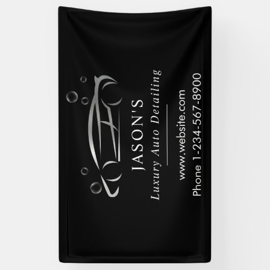 Black & Silver Luxury Auto Detailing Car Cleaning Banner (Vertikal)