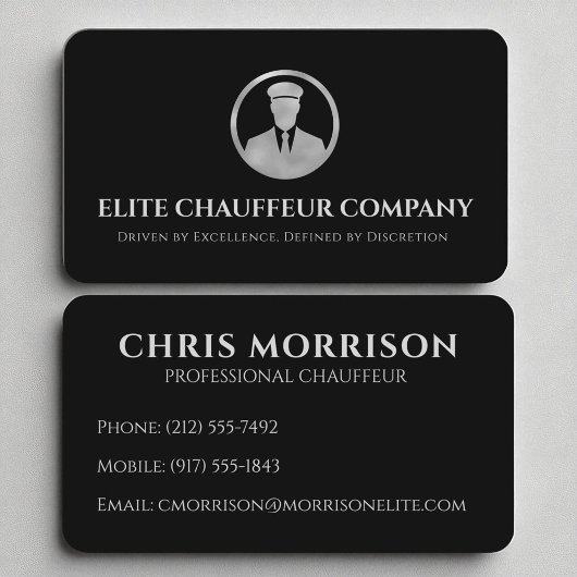 Black Silver Luxus Chauffeur Editable Logo Visitenkarte