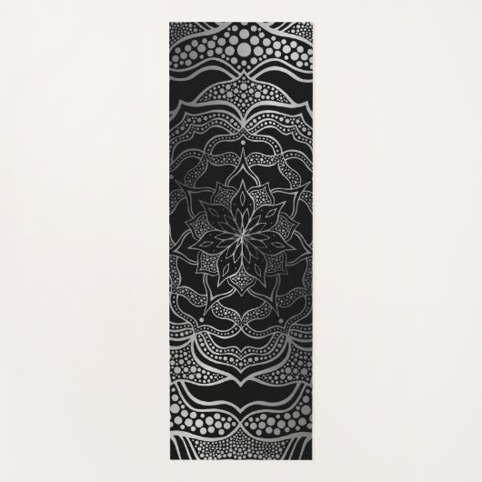 Black & Silver Mandala Stilvolle Chic Classy Boho Yogamatte (Vorderseite)