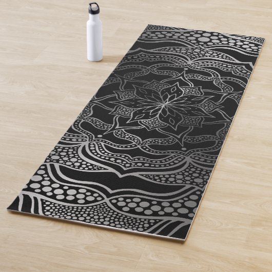 Black & Silver Mandala Stilvolle Chic Classy Boho Yogamatte (Beispiel)