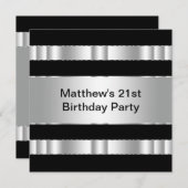 Black Silver Mans 21. Geburtstag Party Einladung (Vorne/Hinten)
