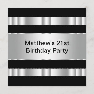Black Silver Mans 21. Geburtstag Party Einladung