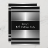 Black Silver Mans 40. Geburtstag Party Einladung (Vorne/Hinten)