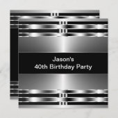 Black Silver Mans 40. Geburtstag Party Einladung (Vorne/Hinten)