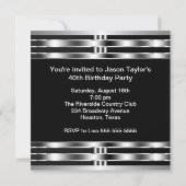 Black Silver Mans 40. Geburtstag Party Einladung (Rückseite)