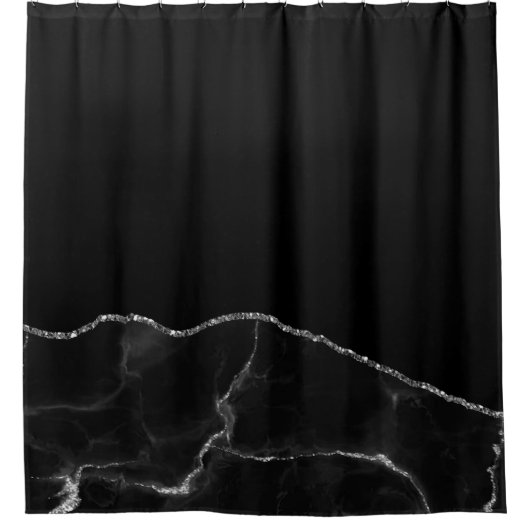 Black Silver Marble Gilded Agate Duschvorhang (Vorderseite)