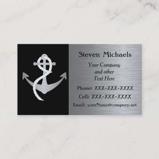 Black & Silver Marine oder Nautic Business Card Visitenkarte (Vorderseite)