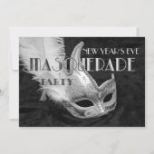 Black Silver Masquerade Ball Party Einladung (Vorderseite)