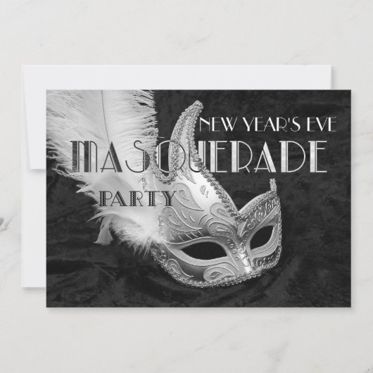 Black Silver Masquerade Ball Party Einladung (Vorderseite)