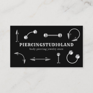 Black Silver Metal Jewelry Artist Body Piercing Visitenkarte