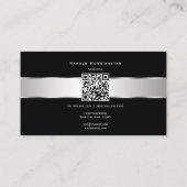 Black Silver Metallic Band Qr und Logo Visitenkarte (Rückseite)