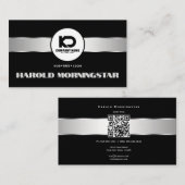 Black Silver Metallic Band Qr und Logo Visitenkarte (Vorne/Hinten)