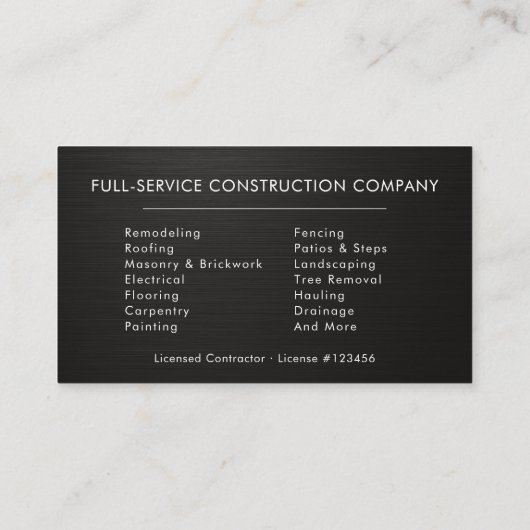 Black Silver Metallic Building Construction Visitenkarte (Rückseite)