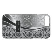 Black & Silver Metallic, Diamonds Glitzer & Damask Case-Mate iPhone Hülle (Rückseite (Horizontal))