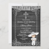 Black Silver Mexican Charro Taufe & 3. Geburtstag Einladung (Vorderseite)