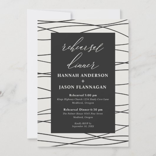 Black Silver Minimalistisch Probe Dinner Einladung (Vorderseite)