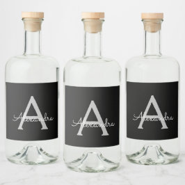 Black Silver Modern Script Girl Monogram Name Alkoholflaschenetikett