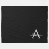 Black Silver Modern Script Girl Monogram Name Fleecedecke (Vorderseite (Horizontal))