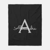 Black Silver Modern Script Girl Monogram Name Fleecedecke (Vorderseite)
