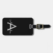 Black Silver Modern Script Girl Monogram Name Gepäckanhänger (Vorderseite horizontal)