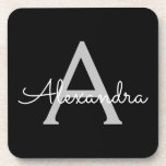 Black Silver Modern Script Girl Monogram Name Getränkeuntersetzer<br><div class="desc">Untersetzer für einfache,  schwarze und silberne Script-Monogram-Namenspapiere. Dies macht den perfekten Abschluss,  Geburtstag,  Hochzeit,  Brautparty,  Jubiläum,  Babydusche oder Junggeselinnen-Abschied Geschenk für jemanden,  die Lieben glamourösen Luxus und schicke Stile.</div>