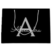 Black Silver Modern Script Girl Monogram Name Große Geschenktüte (Vorderseite)